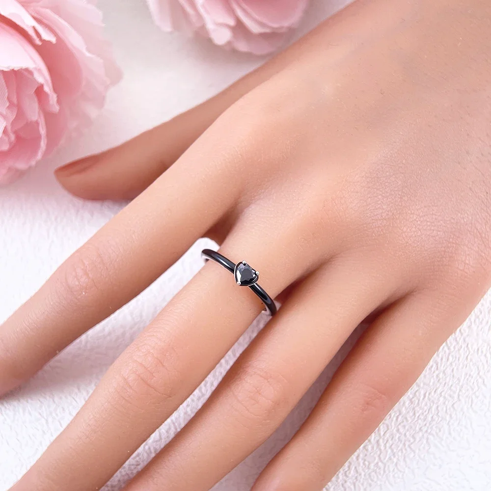 2025 Valentine's Day 925 Silver Black & Pink Heart Shiny Zircon Rings Trendy Ring for Women Love Gift DIY Fine Jewelry 5