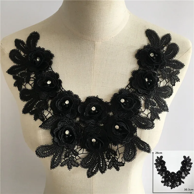 Lace Collar Sewing Neckline Exquisite Dress Sewing Fabric Embroidery DIY Clothing Applique Black