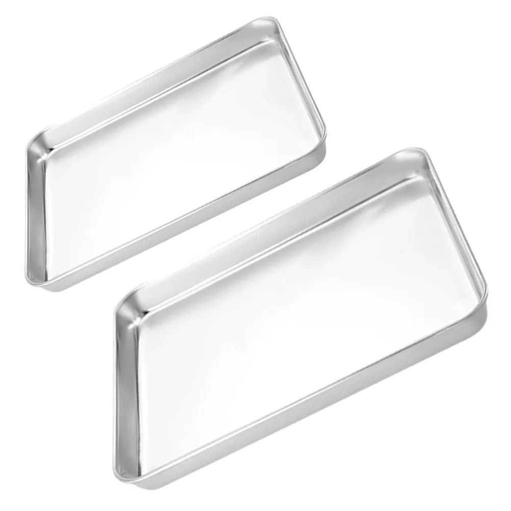 

2 Pcs Rectangle Stainless Steel Plate Banquet Cake Pan Containers for Fruit Home