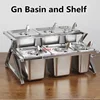 GN pan with rack basin shelf for milk tea shop box jam Stainless Steel Box serving tray salad bowl Storage Chafing Buffet Pan 1