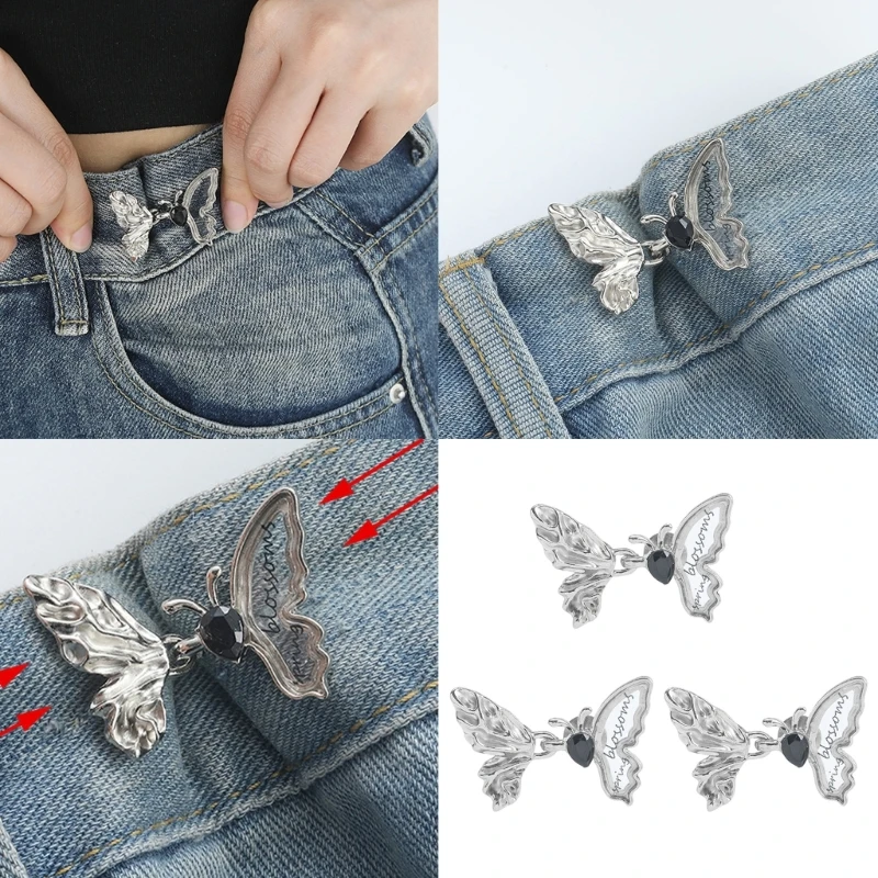 Butterfly Shape Fastening Buckle Metal Buttons Jeans Tighten Waist Buckle Disassembly Free Sewing Buttons for Clothing
