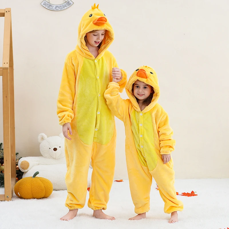 Kids Onesies Animal Pajamas Chick Cosplay Costume Children Cartoon Kigurumi Girls Full Body Halloween Party Outfits One-Piece