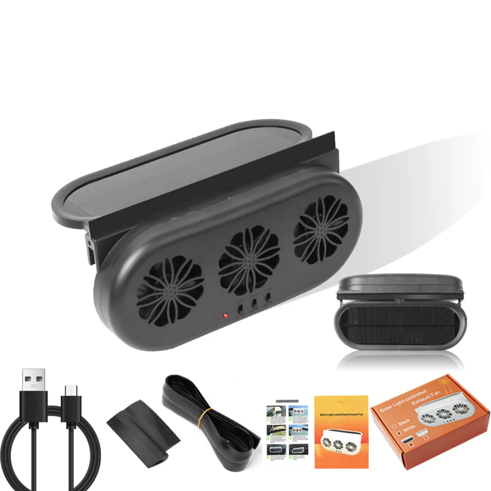 Solar Powered Car Mounted Ventilation Fan Vehicle Mounted Thermostat Car Exhaust Fan Air Circulation Exhaust USB Energy Saving