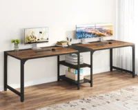 Tribesigns 90.55” 2 Person Desk with Storage Shelves, Double Computer Desk with Spacious Desktop, Extra Long Study Writing Tabl