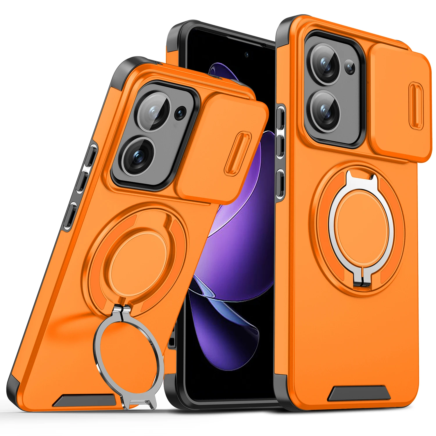 Magnetic Ring Armor Slide Camera Lens Case with Magsafe Wireless Charging Capability