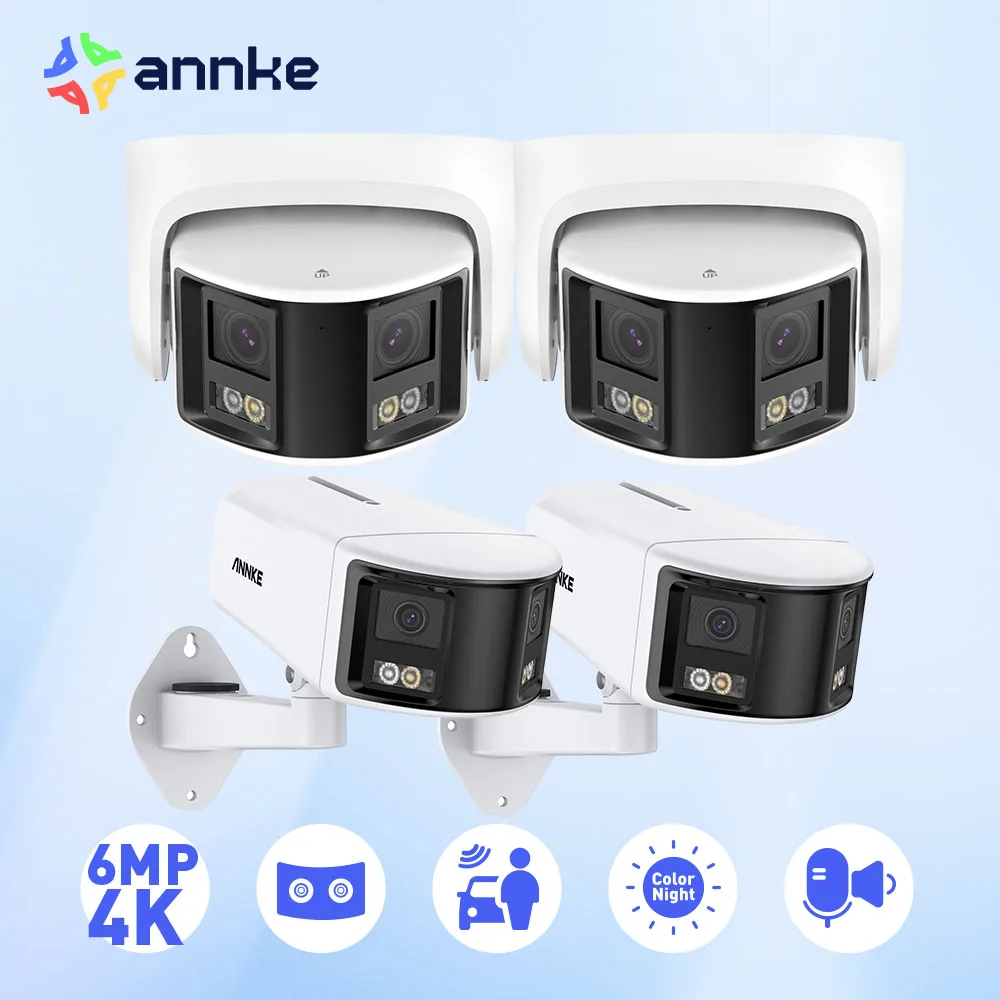 ANNKE 180° 6MP DUO POE Dual Lens Wide View Outdoor Video Camera,8MP AI Human Detect,4K Security Camera 2 Way Audio CCTV Camera