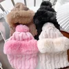 Winter Knitted Hat Scarf Mask One-Piece Plush Pompom Beanies for Women Fleece Lining Warm Bonnet Ears Neck Protection Skiing Cap 4