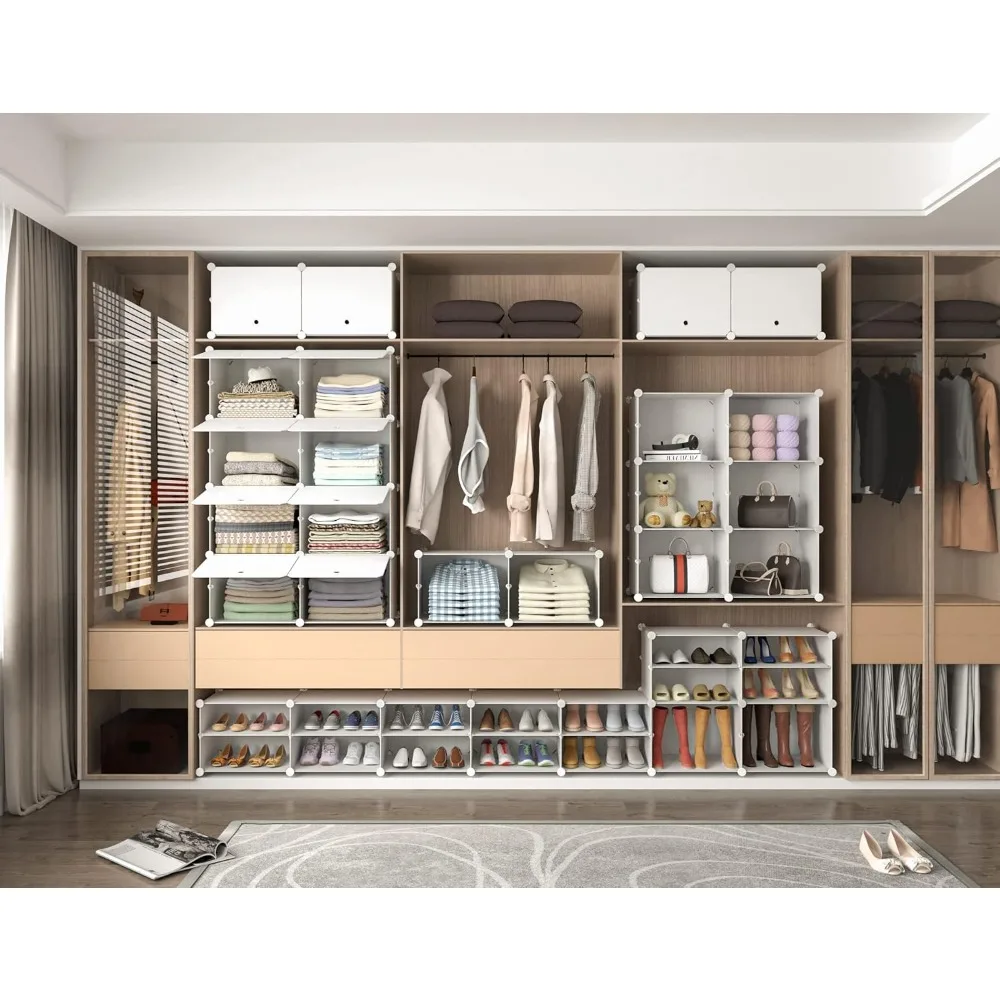 8 Tier Shoe Storage Cabinet 32 Pair Plastic Shoe Shelves Organizer for Closet Hallway Bedroom Entrywa, Shoes Cabinets 6
