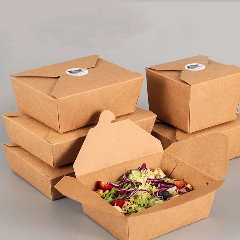 10Pcs Disposable Food Storage Containers Packaging Box Takeaway Bento French Fry Box Kitchen Accessories Kraft Paper Lunch