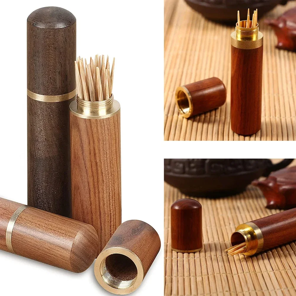 Toothpick Holder Portable Wood Living Room Mini Storage Box Pocket Dispenser
