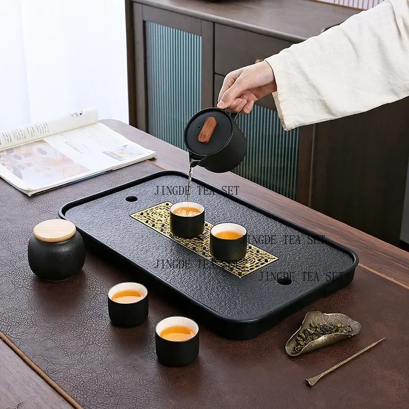 melamine Imitation black stone water storage tea tray Chinese style dry brewed tea tray modern home table decoration