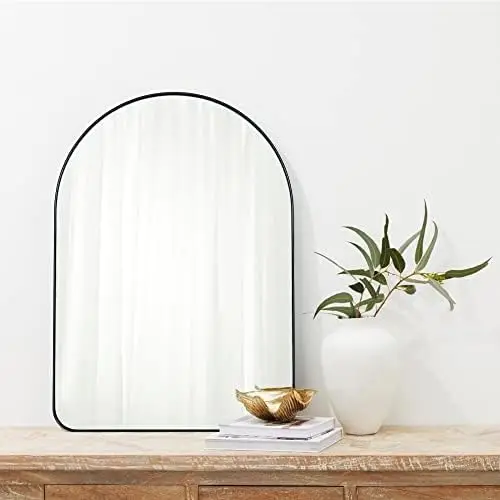

Nickel Arched Mirror 24x36 Mounted Bathroom Mirror with Metal Frame Arched Top Vanity Mirror for WALL Decor Hangs Vertically