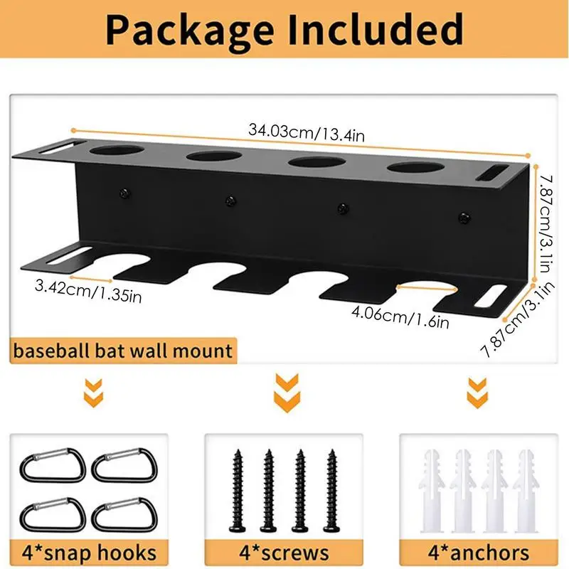Bat Rack For Wall Baseball And Bat Organizer For Wall Baseball Gear Rack With 4 Holder 4 Ball Display Stand