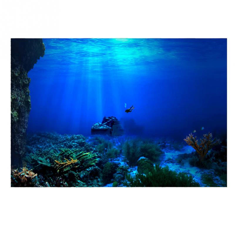3D Effect Underwater Sunlight Rays Cave Aquarium Background Sticker aquarium sticker fish tank decorations aquarium ornaments fish tank ornaments fish tank backdrop Selfadhesive Fish Tank Backdrop Decorations