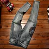 New Embroidered Perforated Light Luxury High end Jeans Men Elastic Fashion Brand Slim Fit Fashion High Street Casual Denim Pants 4