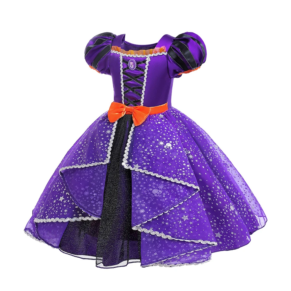 2024 Halloween Girls Cosplay Purple Witch Dress Carnival Children