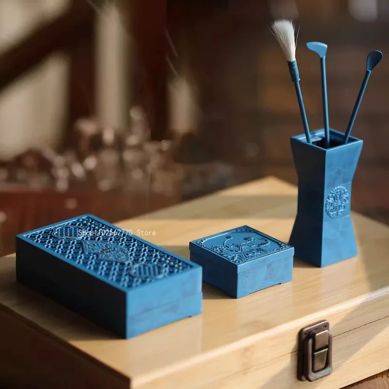 9pcs Blue Series Incense Seal Gift Box Set Tools Household Indoor Office Seal Extension Incense Tools To Purify The Air