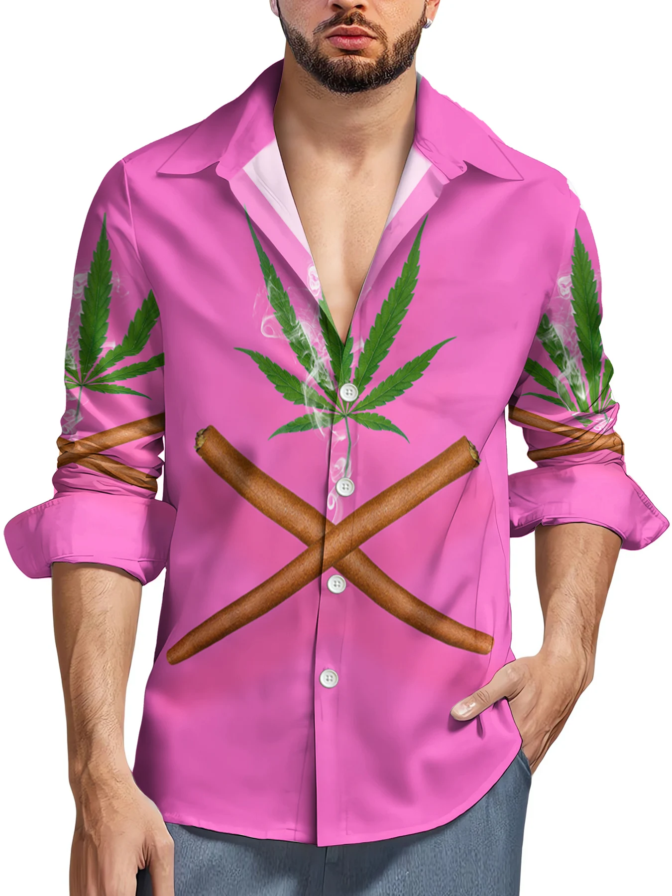 

HX Fashion Men's Shirts Plants Weed Cigarette Printed Casual Long Sleeve Shirt for Men 3D Graphic Tops Beach Shirt Dropshipping