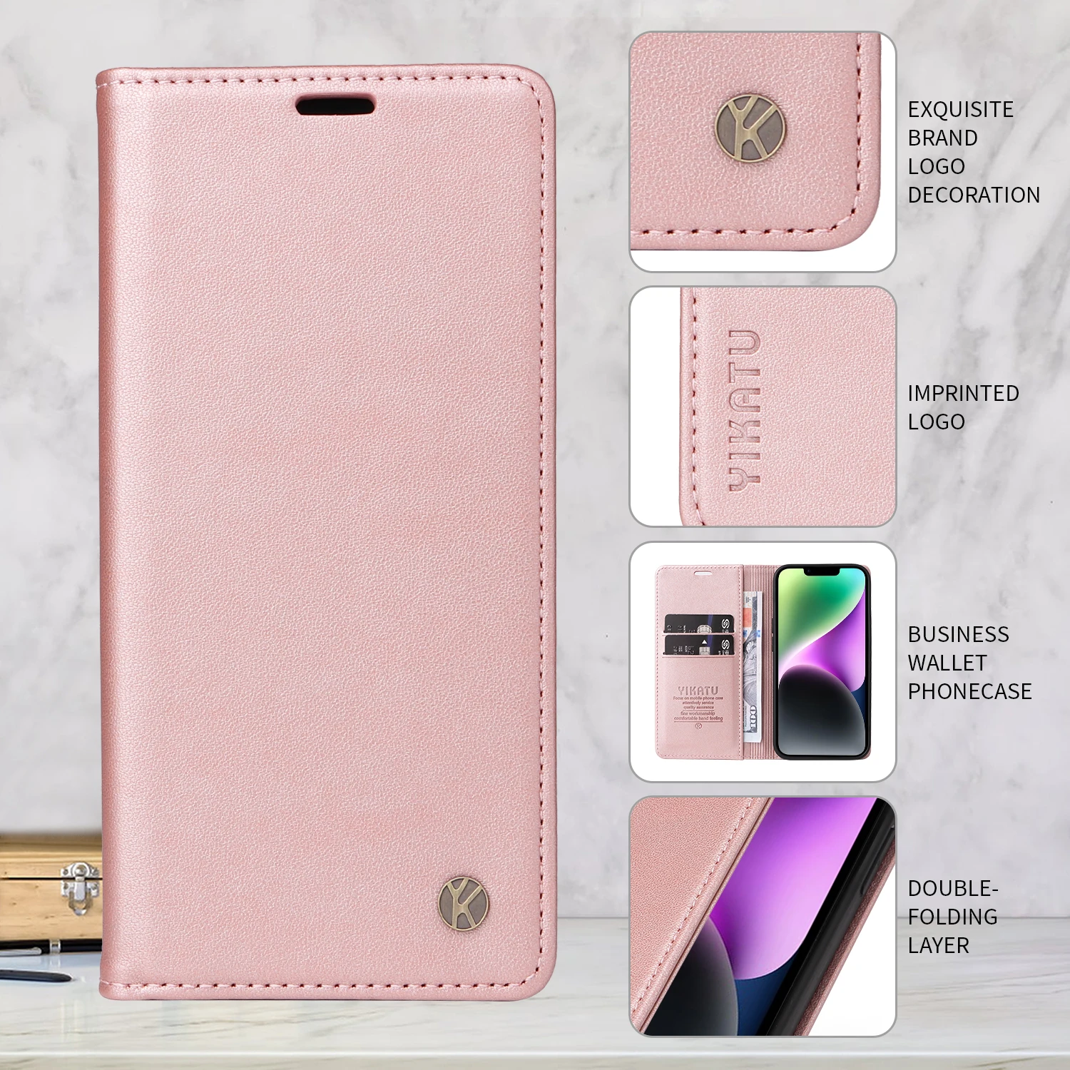 Leather Flip Wallet Phone Case with Card Slots