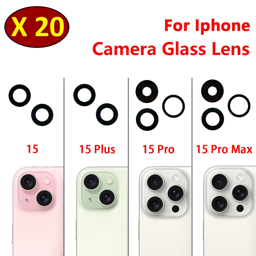 

20 шт./лот, стекло для задней камеры для iPhone 15 Pro Max Plus, стекло для объектива задней камеры, запасные части