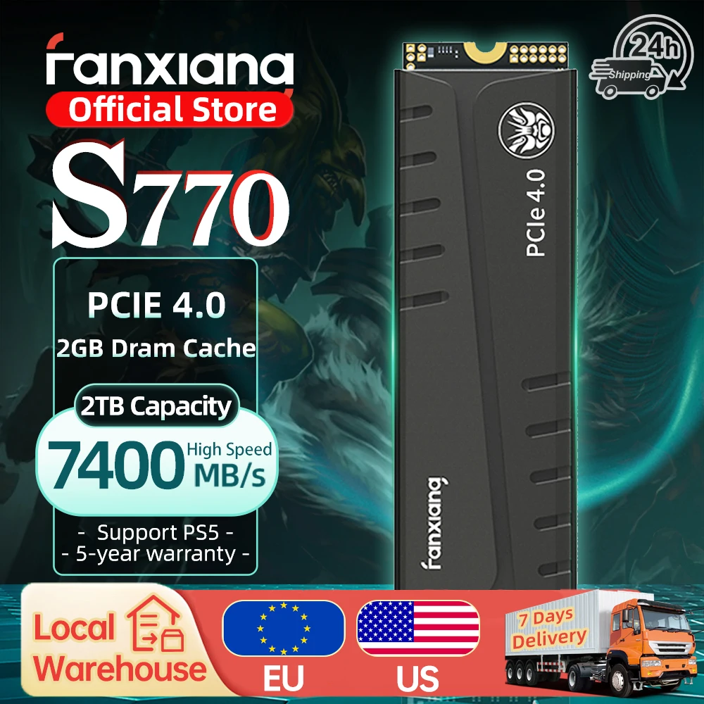 Fanxiang-unidade de Estado Sólido Interna para Desktop S770 Ssd M.2 500gb 1tb 2tb 4tb até 7400 Mbps M.2 Nvme Pcie4.0 1g Dram