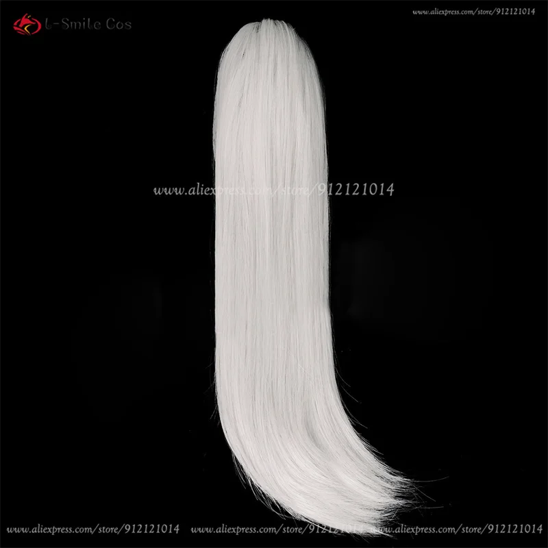 HSR Jing Yuan Cosplay Perücke 50cm Silberweiß mit Zopf Hitzebeständig inkl. Haarnetz 4