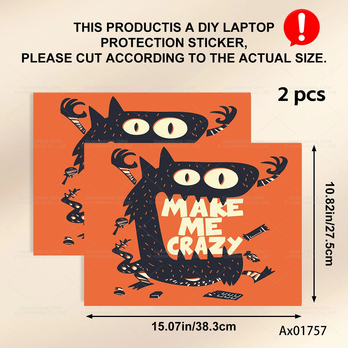 2개입 멋진 그래피티 몬스터 노트북 스킨 스티커 아트 패턴 탈부착 가능한 셀프 스티커 커버 노트북 PC 미적 장식