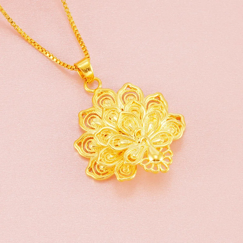 

Gold-plated Peacock Pendant Necklace For Woman fashion Imitation Gold New Vietnam Sand Gold Hollow sand gold pendant for couples