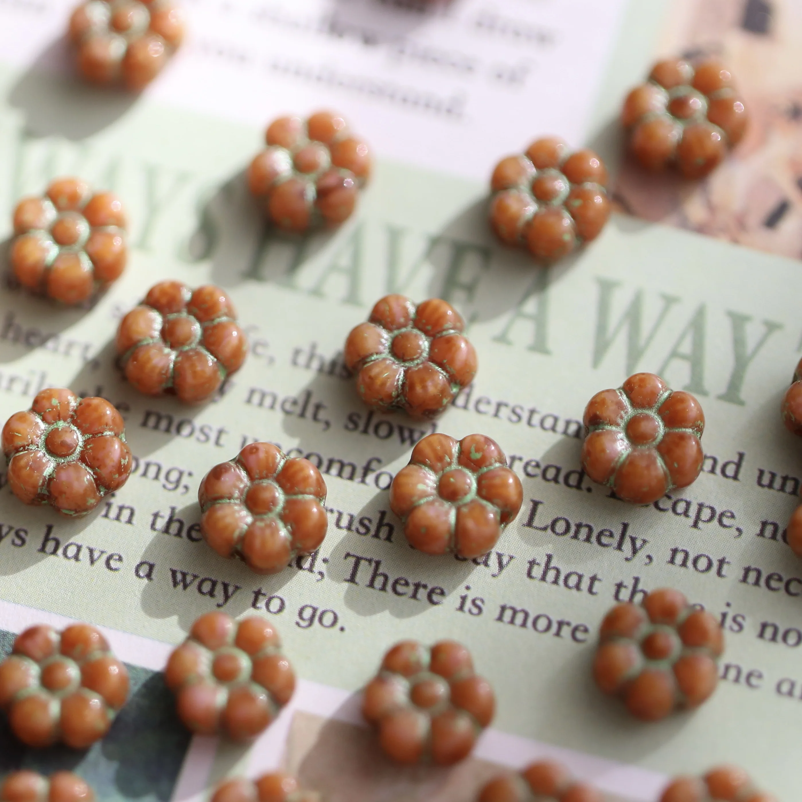 10pcs 8mm 체코 진주 브라운 오렌지 그린 레트로 선인장 꽃 DIY 수제 구슬..