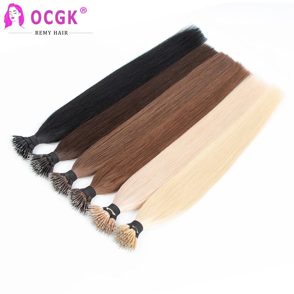 Human hair extensions 100Pcs Nano Ring Human Hair Extensions European Straight Remy