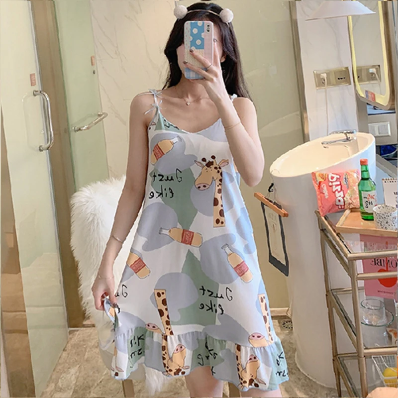 New Summer Women's Short Skirts Cute Nightdress Home Nightdress Women's Casual Loose Ladies Women's Dresses with Chest Pads