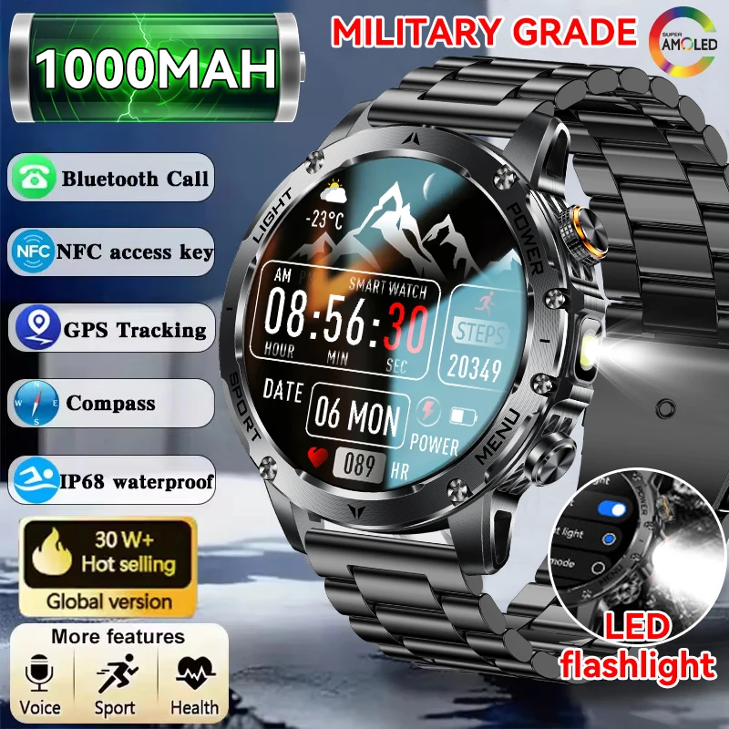 New Military Grade 1000mAh Battery Smartwatch GPS 3ATM Waterproof