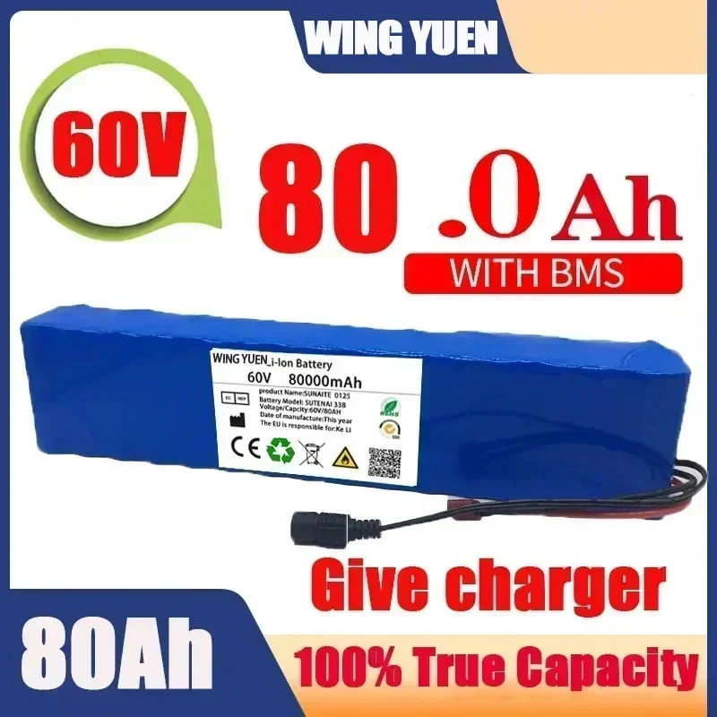 

New Electric Bike 60V 100000mAH100Ah 16S2P 18650 Lithium Ion Battery Pack E-Bike Scooter With BMS + 67.2V Charger