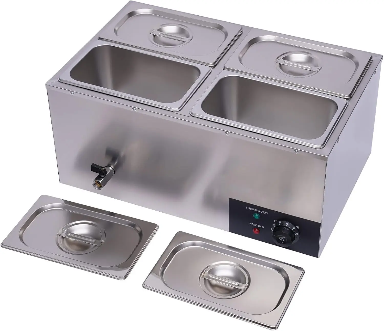 Marie Steam Table, Commercial Countertop Steam Table Food Warmer 600W 16.9Qt Stainless Steel Electric Food Soup Warmer with Lid