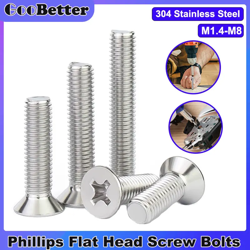 

304 Stainless Steel Screw M1.2 M1.4 M1.6 M2 M2.5 M3 M4 M5 M6 M8 Cross Phillips Flat Head Electronic Screws Bolts for Motherboar
