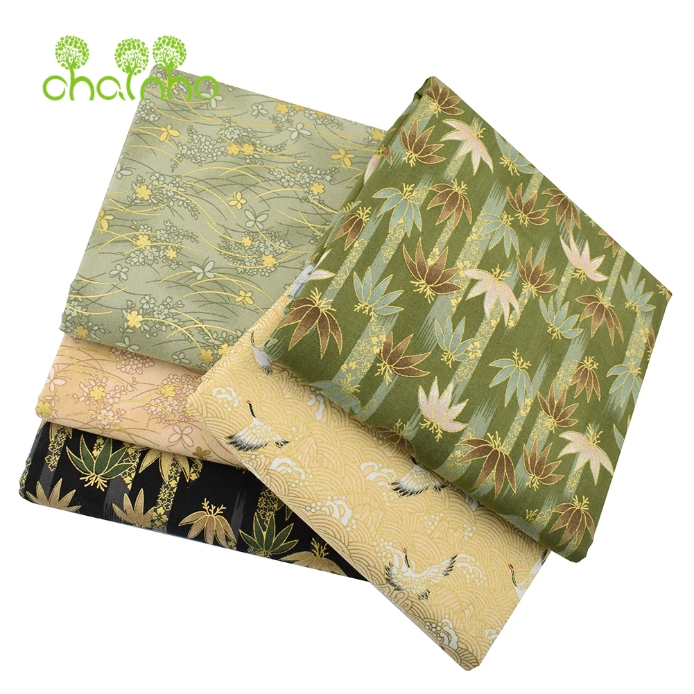 Chainho,Printed Plain Weave Cotton Fabric,DIY Quilting Sewing Material,Patchwork Cloth,Bronzing Floral Series,20x25cm,15CD43