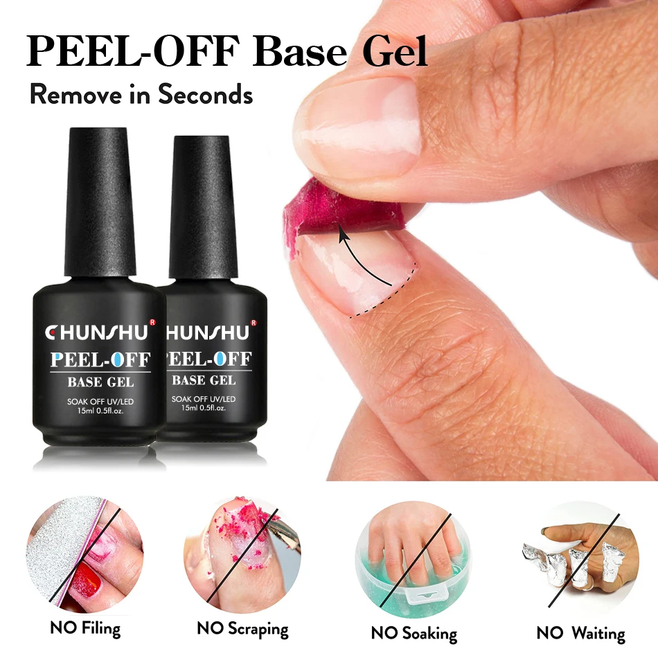 15ML Peel Off Base Gel Transpare No Need Remover Nail Tips Glue Gel Peelable Base Coat For Practice Beginner CHUNSHU