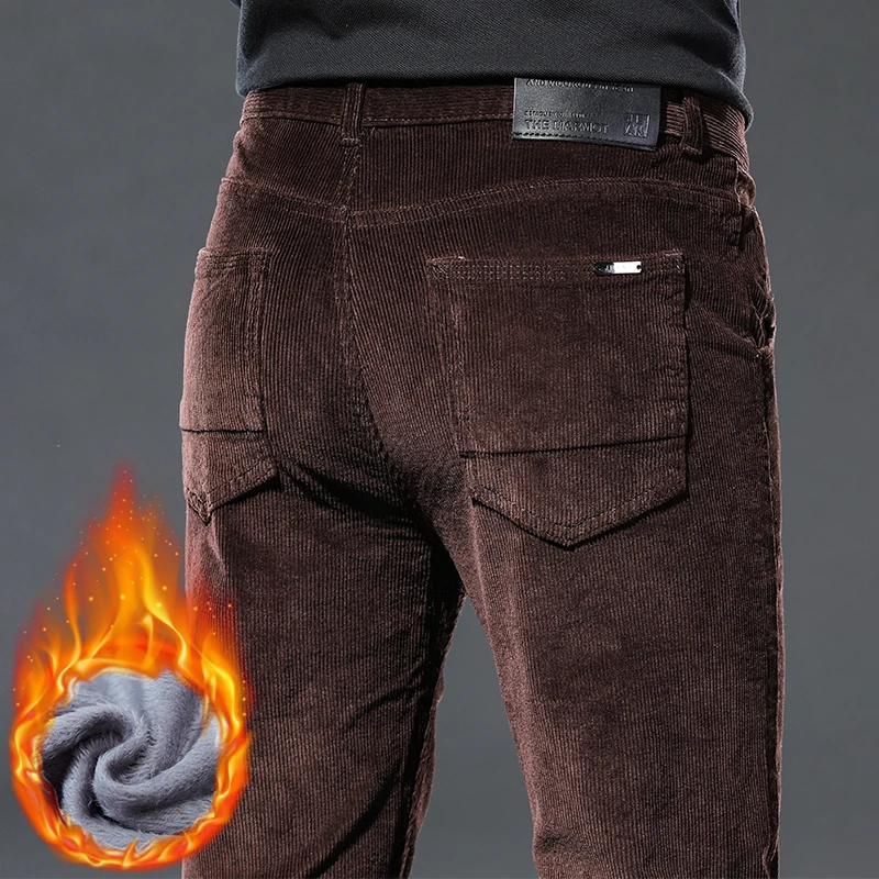 Pantalon velours polaire hiver homme nouveau classique chaud épais droit pêche décontracté