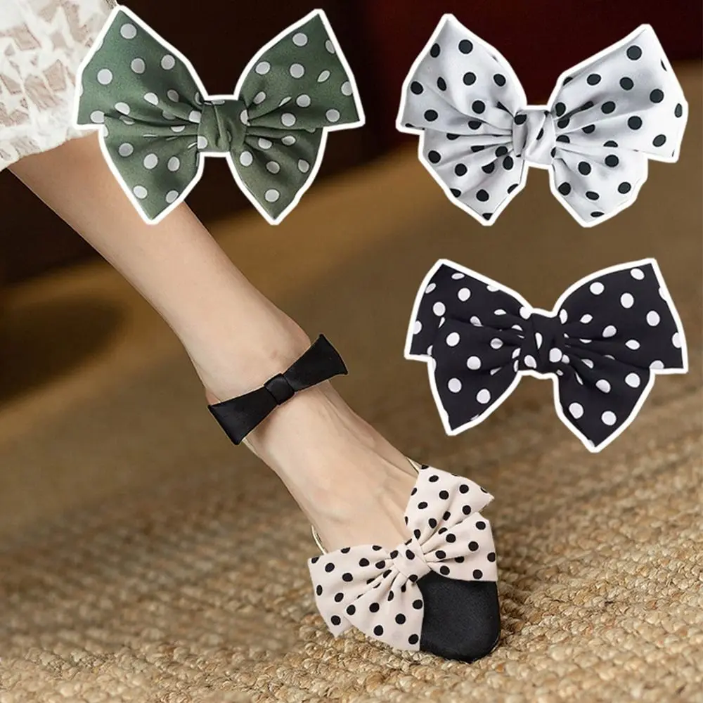 pair Women Lady Shoes Wave Point Removable Shiny Clips Bow - Main Image