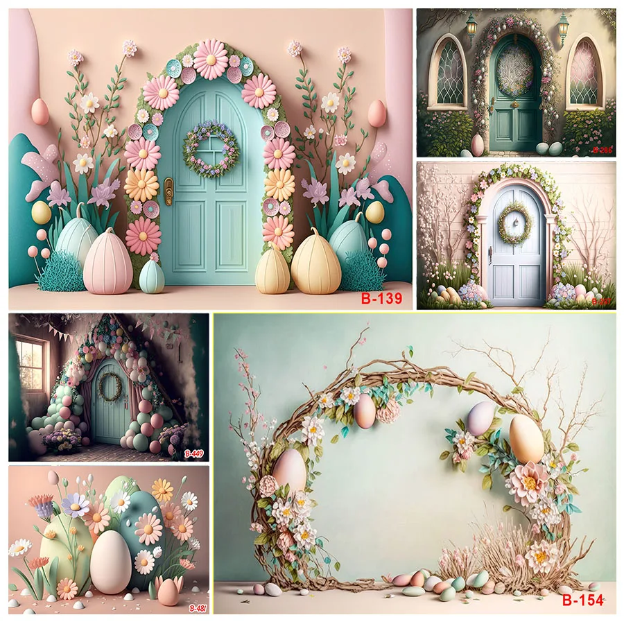 

Spring Flower Shop Photography Backdrop Easter Bunny Tulip Garden Colorful Eggs Kids Birthday Portrait Photo Background