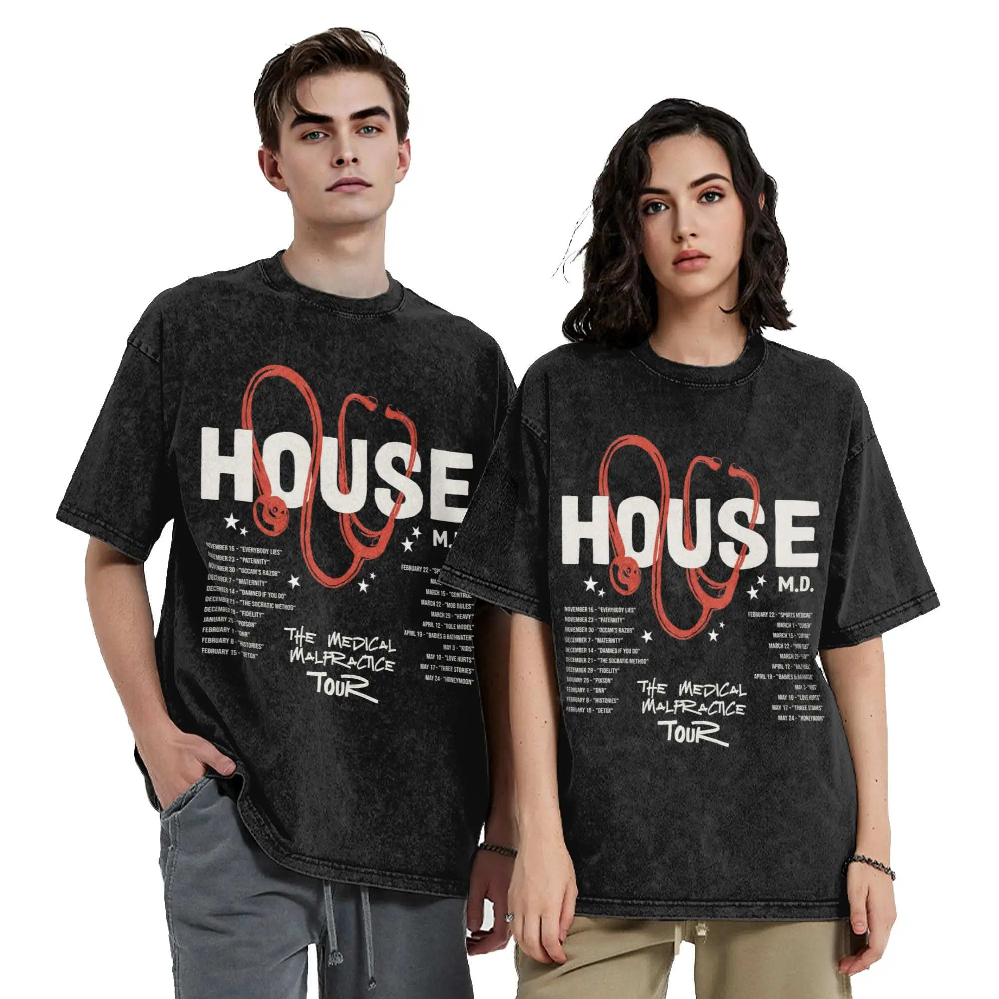 Dr Wilson House MD blaue Flammen Herren-T-Shirts, gewaschenes Humor-T-Shirt, kurzärmelige T-Shirts mit Rundhalsausschnitt, Sommerkleidung aus reiner Baumwolle – Detail 1