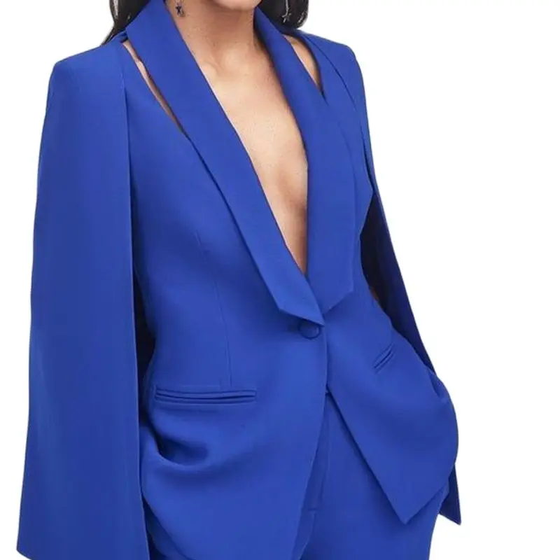 

Blue Notched Lapel Lady Suits For Weddings Womens Business Blazer Female Trouser Tuxedo(Jacket+Pant)