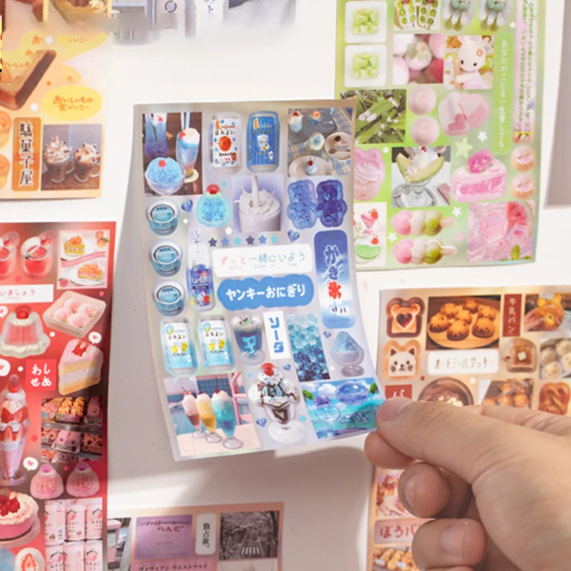 Mr.Paper 2Books 해피 푸드 타임 스티커북, 저널 스크랩북킹을 위한 귀여운 일본 간식 및 디저트 테마 스티커