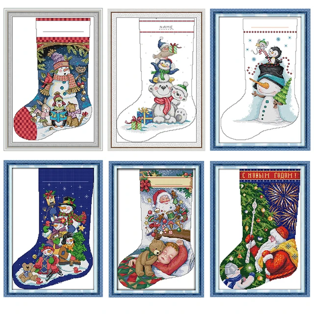 Christmas Christmas Stocking Santa Claus Christmas Snowman Cross Stitch Kit  14CT Print Embroidery Kit Home Decoration Painting - AliExpress