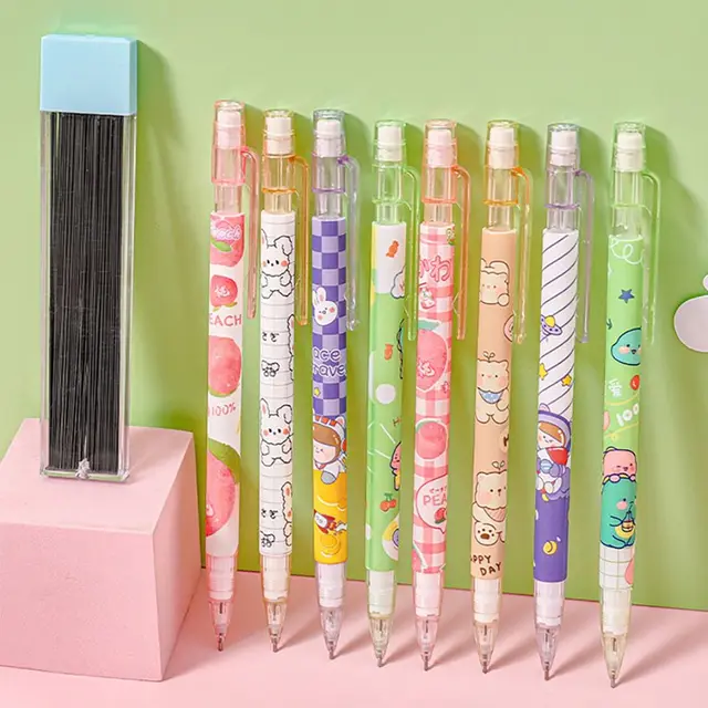 0.5MM 2B Automatic Pencil Come with Eraser Cute Cartoon Mechanical Pencil Press Type Movable Pencil Drawing Writing Stationery 2