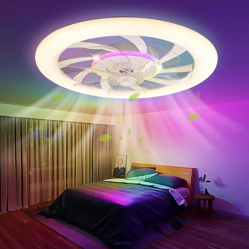 LED Integrated Circular Ceiling Fan Light Remote Control RGB Dimming Living Room and Bedroom Lighting Electric Fan Pendant Light