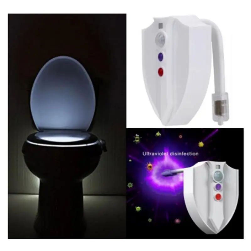 UV sterilizáló WC-lámpa mozgásérzékelővel, 8 színben, WC-csésze intelligens éjszakai fényhez, fürdőszobai baktériumölő lámpához_voghion.com
