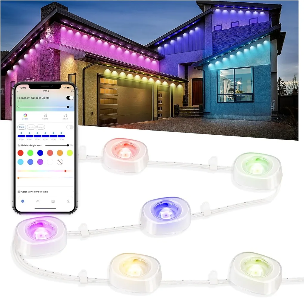 

Permanent Outdoor Light Fixtures for Houses Have More Than 72 Scene Modes for All Festive Decorations At Christmas