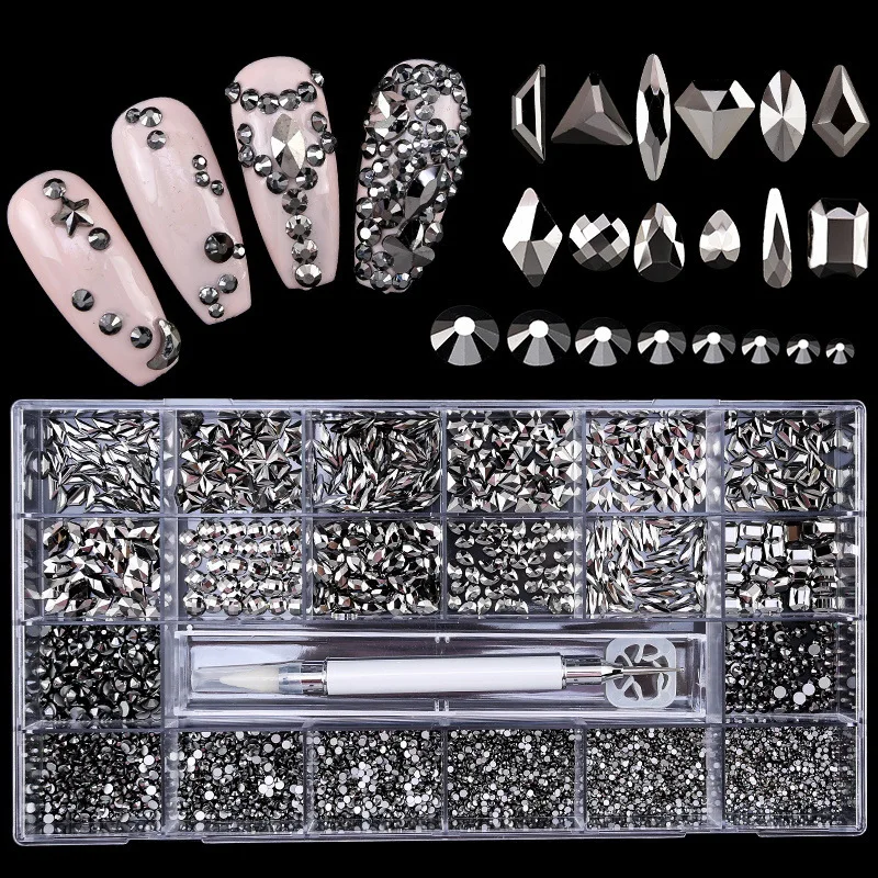 

Роскошные блестящие алмазные украшения для ногтей в коробке, 1 коробка