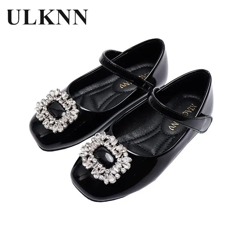 

Girls Black Leather Shoes Princess New Age Season 2023 Children Celebrity Rhinestone Single Red Leather Shoe Kinder Schoenen